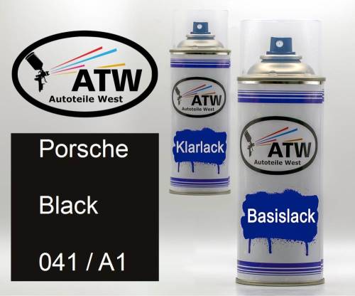 Porsche, Black, 041 / A1: 400ml Sprühdose + 400ml Klarlack - Set, von ATW Autoteile West.